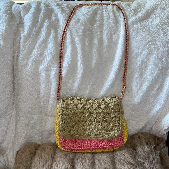 J Crew Color Block Raffia Straw Crossbody - Picture 1 of 5